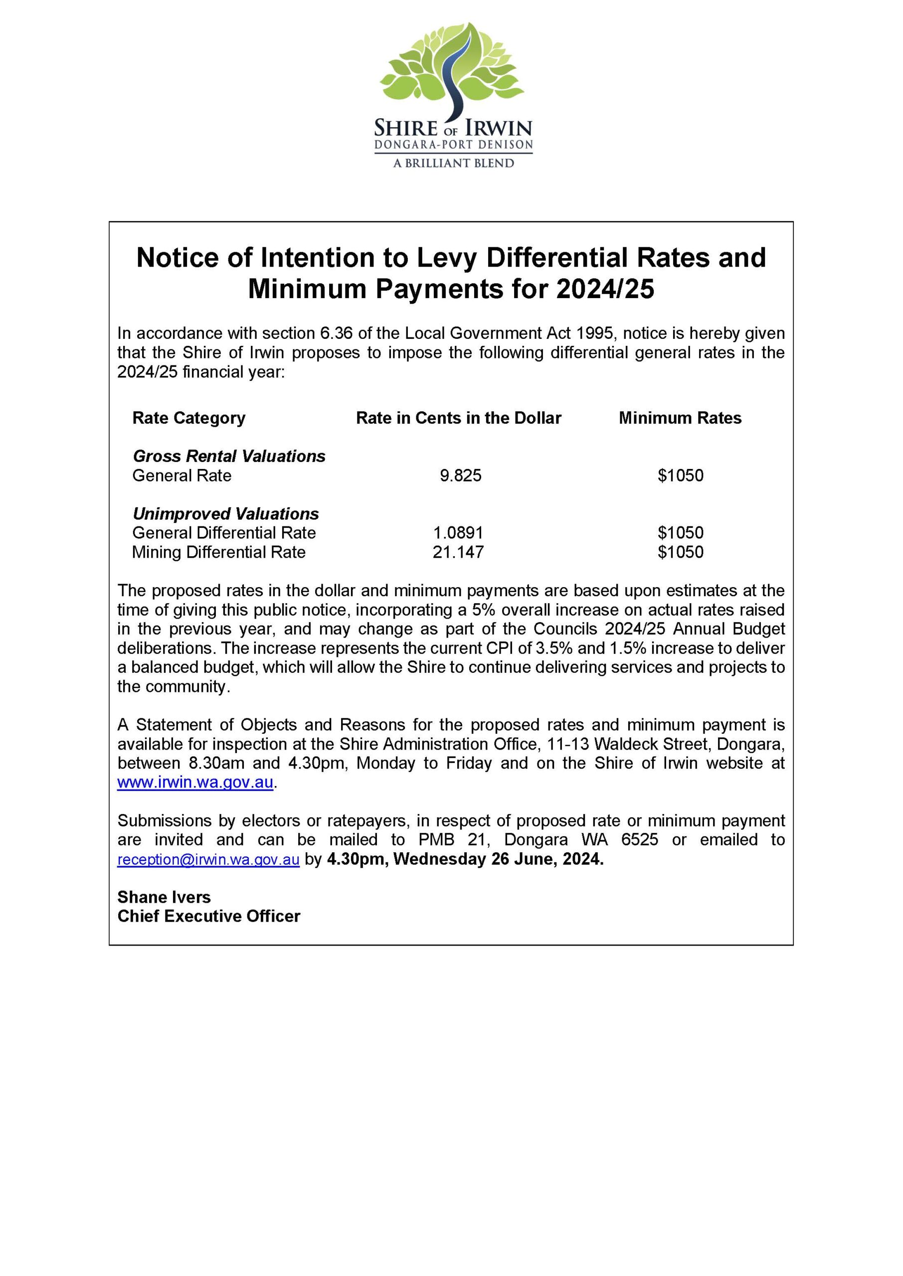 Differential Rates - Shire of Irwin